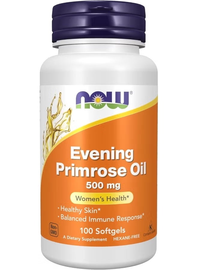 NOW Evening Primrose Oil 500mg, Women’s Health Supplement, Healthy Skin Support, 100 Softgels - Image 1