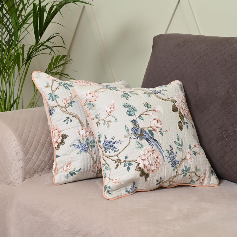 Jaipur Weaves Jaipur Weaves Cushion Cover 16 Inch X 16 Inch Set Of 2 Pure Cotton180 TC Bird Themed Decorative Soft Floral Cushions For SofaBedChair Gift For Home Decor Garden Cream 2  - Image 5