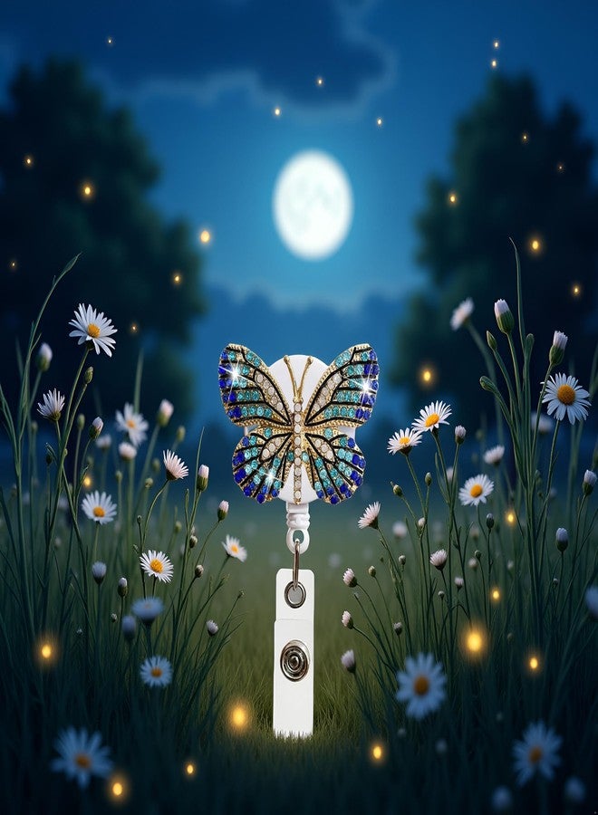 SquarezhenBo Blue Butterfly Rhinestones Retractable Badge Reel, Diamond Nurse Badge Holder Reels with Swivel Alligator Clip Badge Holders for Teachers Volunteers Employees Identification Badges and Supplies - Image 5