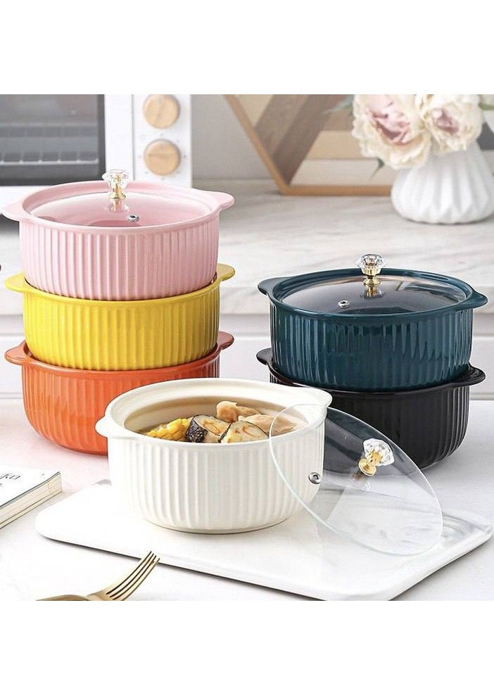 حلة خزف بغطاء زجاج  - جودة عالية: مصنوعة من الخزف المتين لضمان تحمل الحرارة والحفاظ على الطعام طازجًا - مثالية للطهي للعائلة