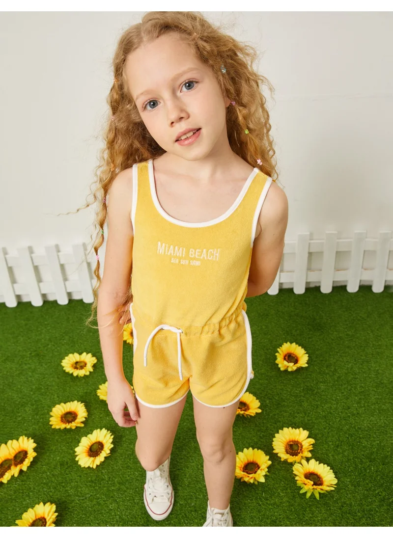 كوتون Cotton Shorts Overalls Sleeveless Round Neck Terry Fabric Tie Waist