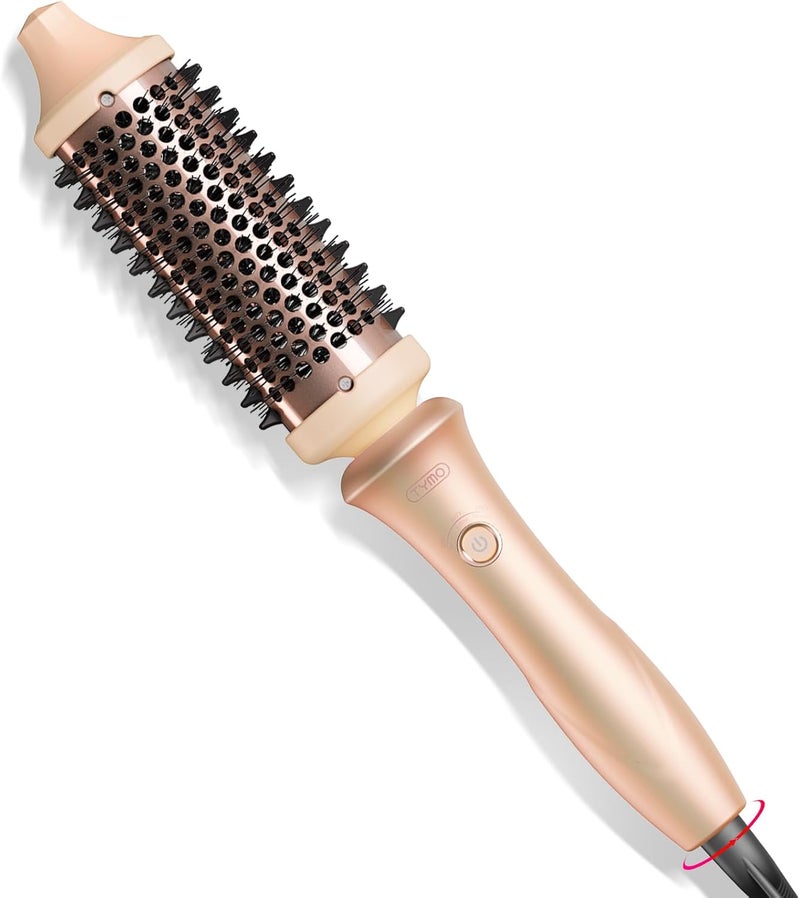 TYMO TYMO Thermal Brush Heated Round Brush  STYLUX Blowout Volumizer with FlexiFit Tech for Hair Straightening Curling Styler Tool Hair Straightener and Curler 2 in 1 Dual Voltage Quick  Easy Pink 
