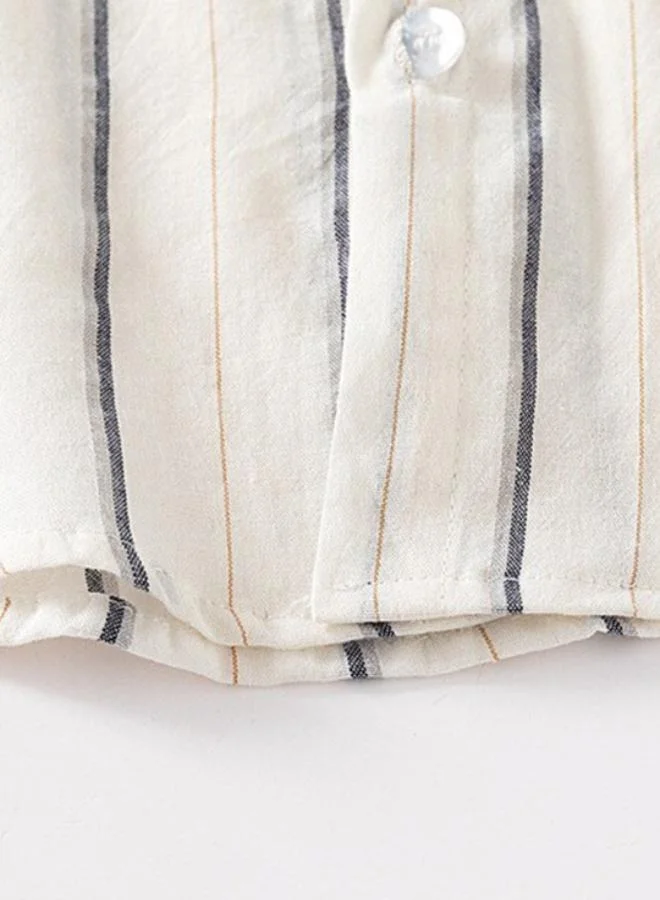 YUNIQEE Off White Collared Short Sleeve Striped Shirt