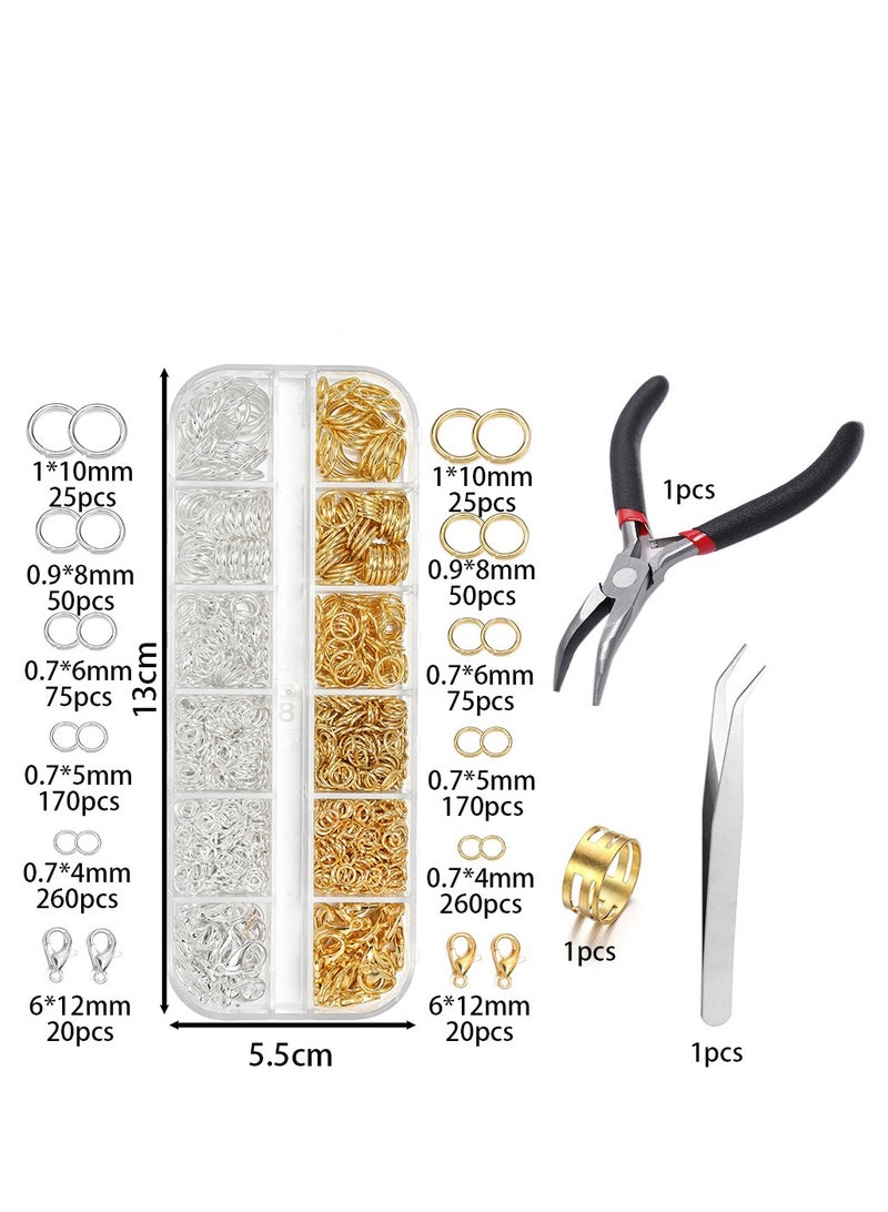 Jewelry Making Starter Kit，Jump Rings for Jewelry Making Supplies and Necklace Repair with Jump Ring Pliers and Open Jump Ring(1200Pcs Silver and Gold)