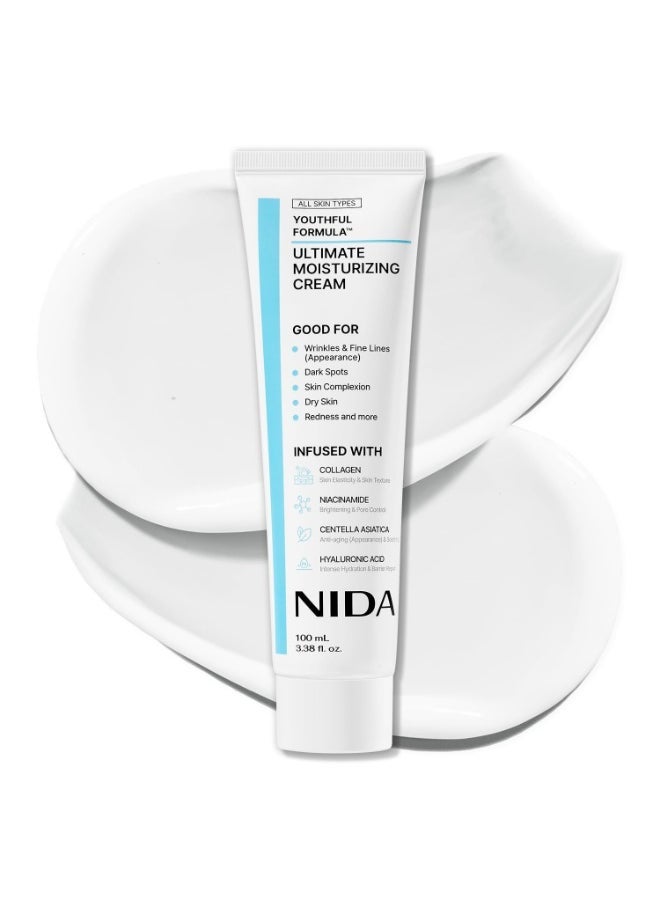 NIDA كريم ترطيب نهائي 100 مل مع سنتيلا أسياتيكا، نياسيناميد، حمض الهيالورونيك، كولاجين، يحسن التجاعيد، الخطوط الدقيقة، البقع الداكنة، البشرة الجافة، الاحمرار، 3.38 أونصة سائلة. - Image 1