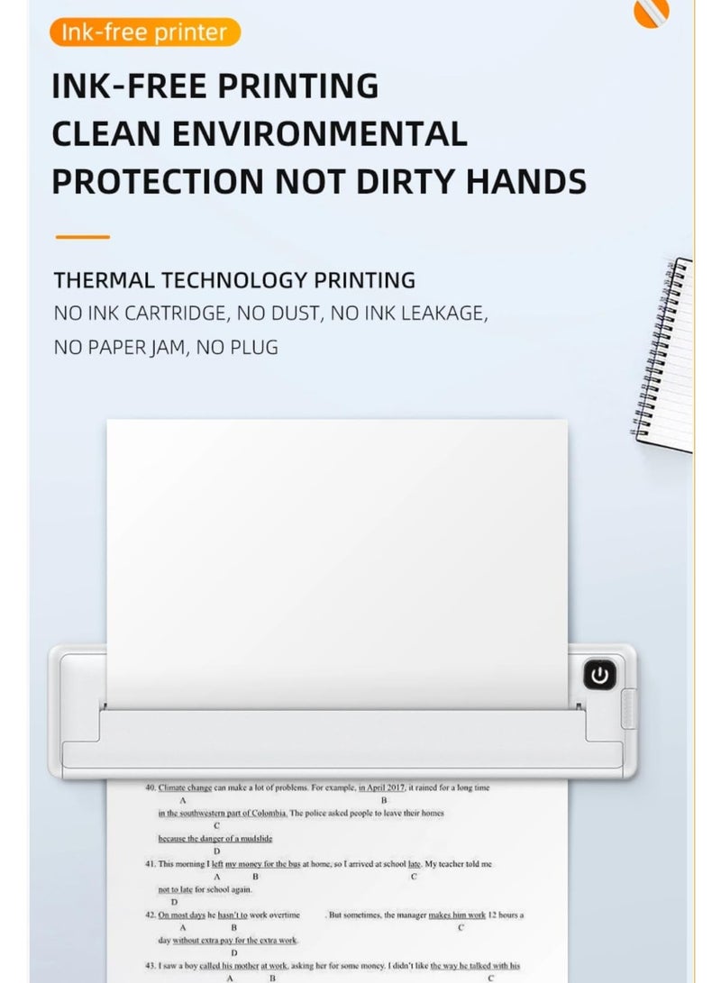 X8 Portable Thermal Printer, Supports A4 Thermal Paper, 200DPI Inkless Mobile Travel Printers for Car School Office, Mini Bluetooth Printer for Android for iOS Phone - Image 5