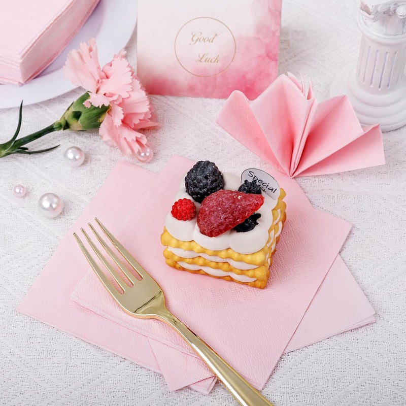 FLOWERCAT 100-Count 2-Ply Pink Cocktail Napkins - Beverage Napkins Disposable Premium Quality - 5" x 5" Pink Paper Napkins for Party & Mother's Day,Bar,Weddings,Birthday - Image 5