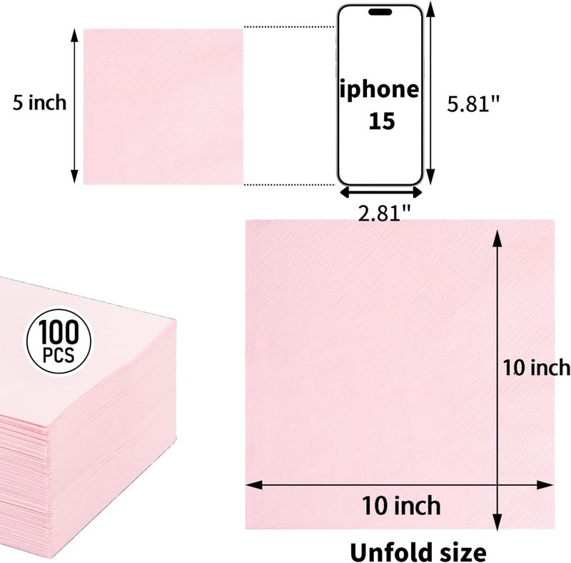 FLOWERCAT 100-Count 2-Ply Pink Cocktail Napkins - Beverage Napkins Disposable Premium Quality - 5" x 5" Pink Paper Napkins for Party & Mother's Day,Bar,Weddings,Birthday - Image 2