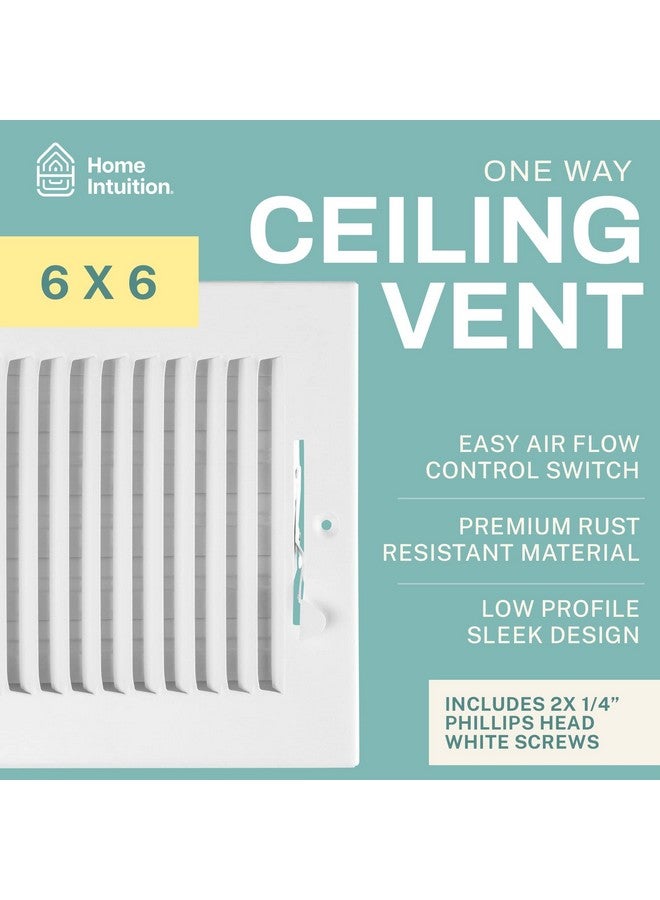 HOME INTUITION Home Intuition Ceiling Register - Air Vent Covers for Home Ceiling or Wall - 6X6 Inch (Duct Opening) 1-Way White Grille Register Cover with Adjustable Damper for HVAC Heat and Cold Air Conditioner - Image 1