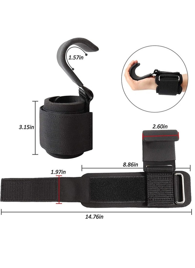AROAQ Weight Lifting Training Grips Straps, Weight Lifting Hooks Grips With Wrist Wraps, Gym Reapers Lifting Wrist Straps For Weightlifting, Bodybuilding, Strength Training and Deadlifts, (Black Hooks)  - Image 3