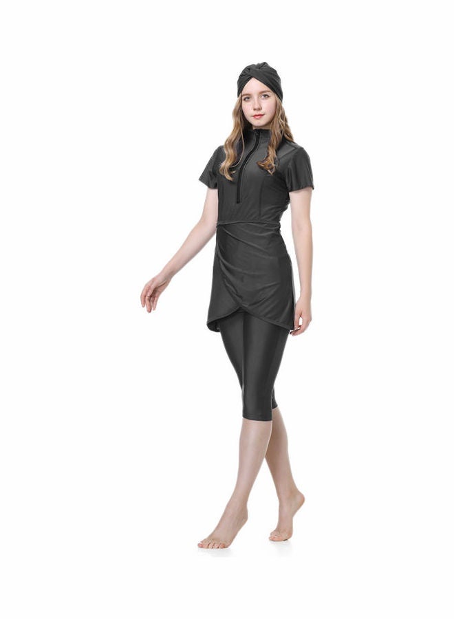 Classic Simple Design Short Sleeve Burkini Swimsuits Black - Image 4