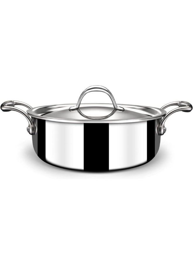 Stahl قدر ستيل ثلاثي مع غطاء I وعاء صلصة ستيل ثلاثي I مقلاة طهي وتقديم مناسبة للحث I أرتيزان 4820، قطر 20 سم، 2.2 لتر (تكفي 3 أشخاص) - Image 1