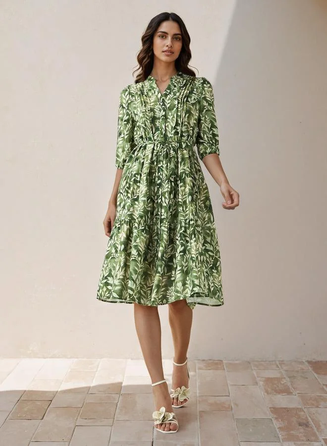 Splash FAV Printed Midi Women Dress with Pintuck Detail Viscose