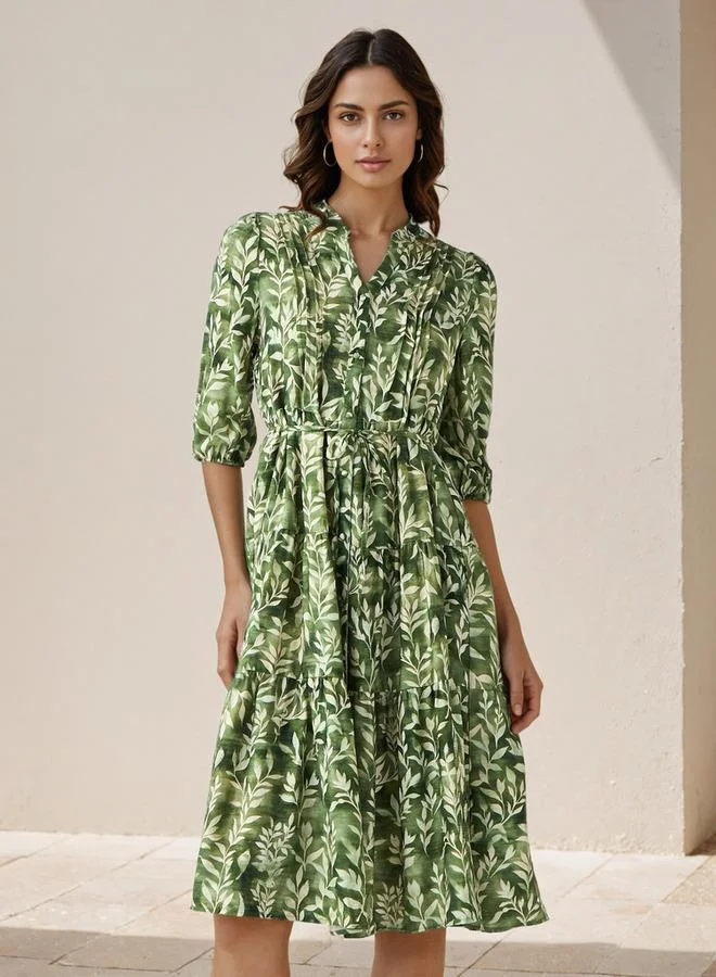 Splash FAV Printed Midi Women Dress with Pintuck Detail Viscose