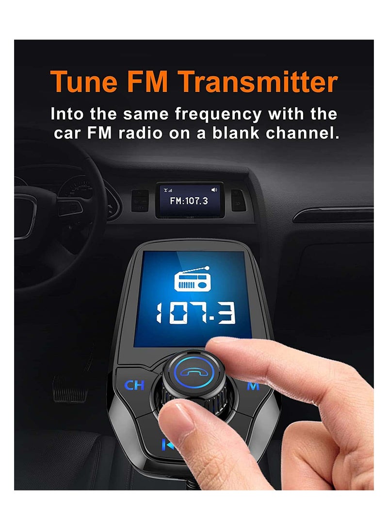 جهاز إرسال FM بلوتوث في السيارة مع مجموعة راديو لاسلكية بشاشة ملونة 1.8 بوصة ومكالمات بدون استخدام اليدين ومدخل AUX ومدخل USB وشاحن QC3.0 لجميع الهواتف الذكية وأجهزة الصوت - Image 4