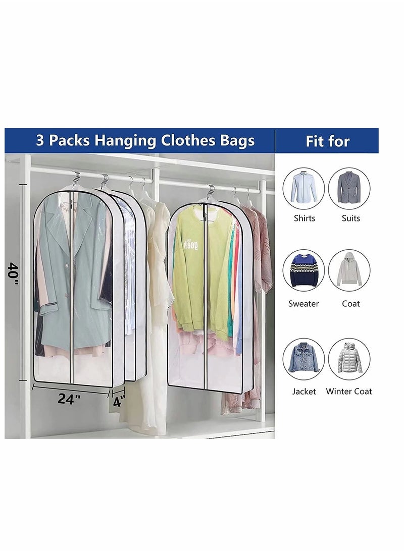 KASTWAVE Garment Bags,  Hanging Garment Bags, 40" Hanging Garment Bags for Closet Storage Suit Bag 4" Gusseted Clear Clothes Cover for Coat, Jacket, Sweater (3 Packs)  - Image 5