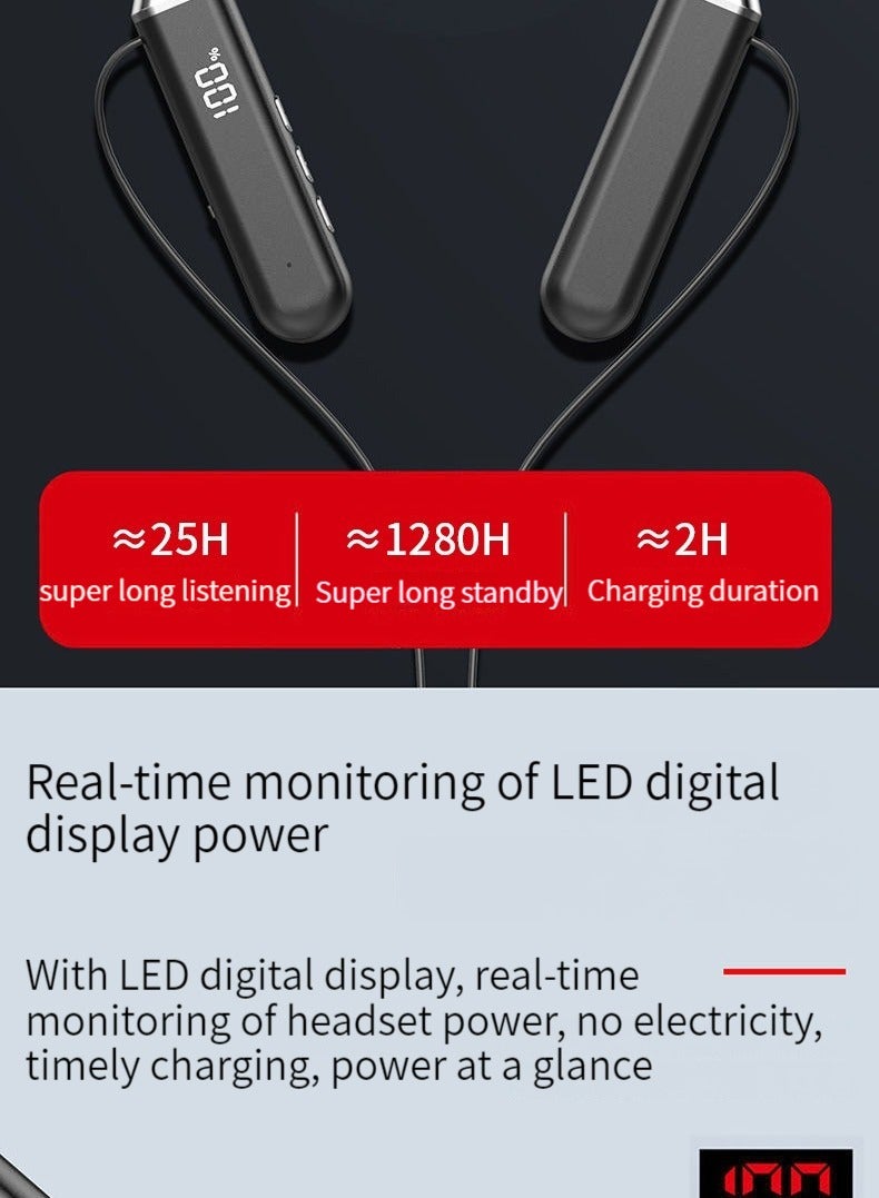 Wireless Bluetooth sports digital display earphones hanging neck super long standby in-ear Bluetooth earphones - Image 3