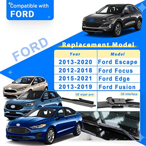 RAINTOK 28" 28" Windshield Wiper Blades Replacement for 2013-2021 Ford Escape Focus Edge Fusion Original Factory Quality Front Wipers Blade Set for My Car - (Pack of 2) - Image 2