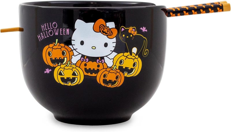 Hello Kitty Sanrio Pumpkins Ceramic Ramen Dinnerware Set  Includes 20Ounce Noodle Bowl and Wooden Chopsticks - Image 1