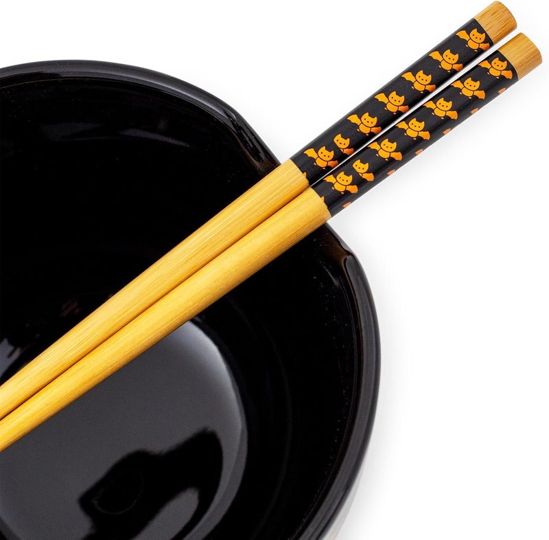 Hello Kitty Sanrio Pumpkins Ceramic Ramen Dinnerware Set  Includes 20Ounce Noodle Bowl and Wooden Chopsticks - Image 4