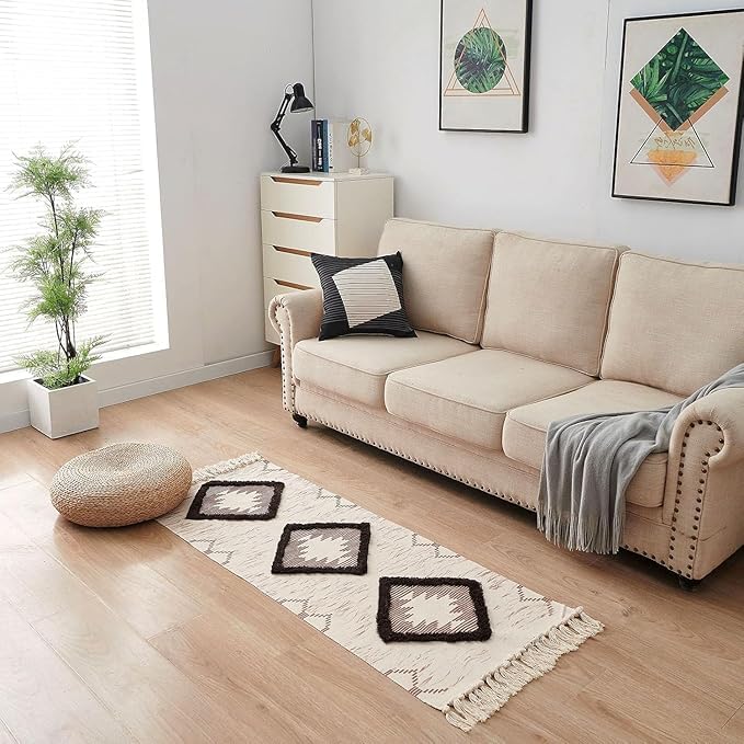 Slazie Handwoven Pure Cotton Bedside Runner Rug – 2x5 Feet Handtufted Area Rug | Multipurpose Designer Carpet for Bedside, Living Room, Home & Bed Décor|Brown DTR| TDR 011 - Image 4