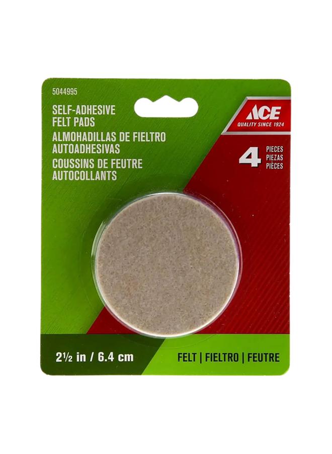 ACE 4-Piece Self-Adhesive Heavy-Duty Easy Installing Round Protective Felt Pads Beige 6.4cm - Image 1