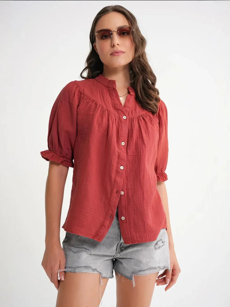 MixRay Mixray Linen Blend Short Sleeve Buttoned Shirt