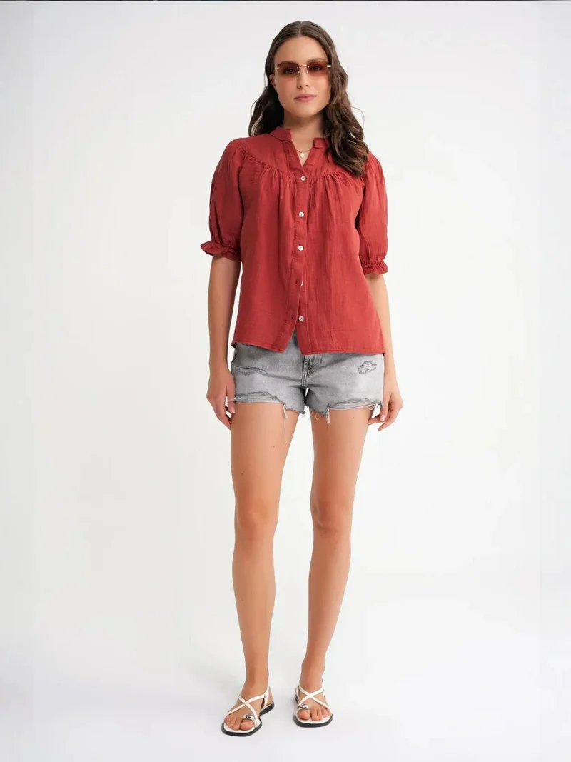 MixRay Mixray Linen Blend Short Sleeve Buttoned Shirt