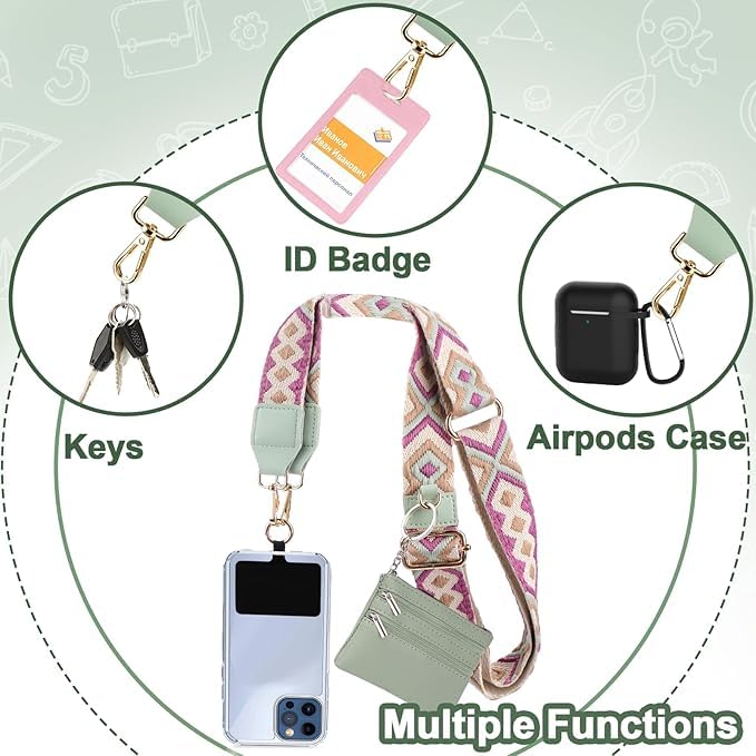 KELVEE Phone Strap with Zippered Pouch, Detachable Clip and Go Strap with Leather Wallet Crossbody Adjustable Chain Lanyard Mobile String for All Phones Sling Case, Gift for Stylish Women (Green) - Image 5