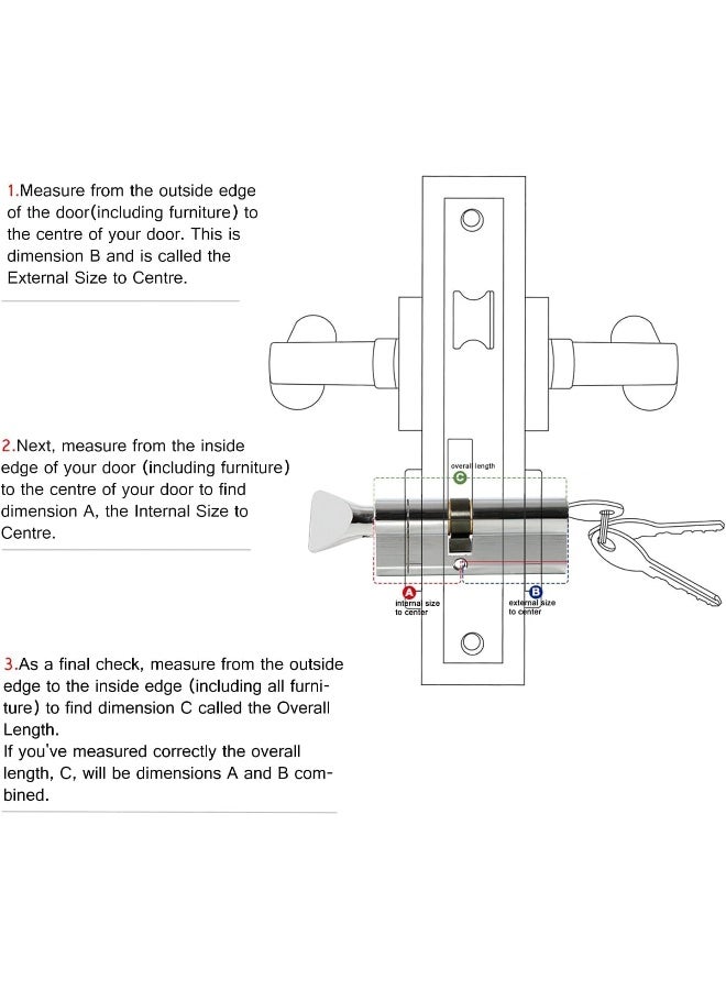 Biella Brass Cylinder Lock Barrel Profile Lock With 3 Keys Lock Anti-Rust Suitable For Wooden Doors, Aluminum Doors (Knob Type, 70Mm) - Image 4