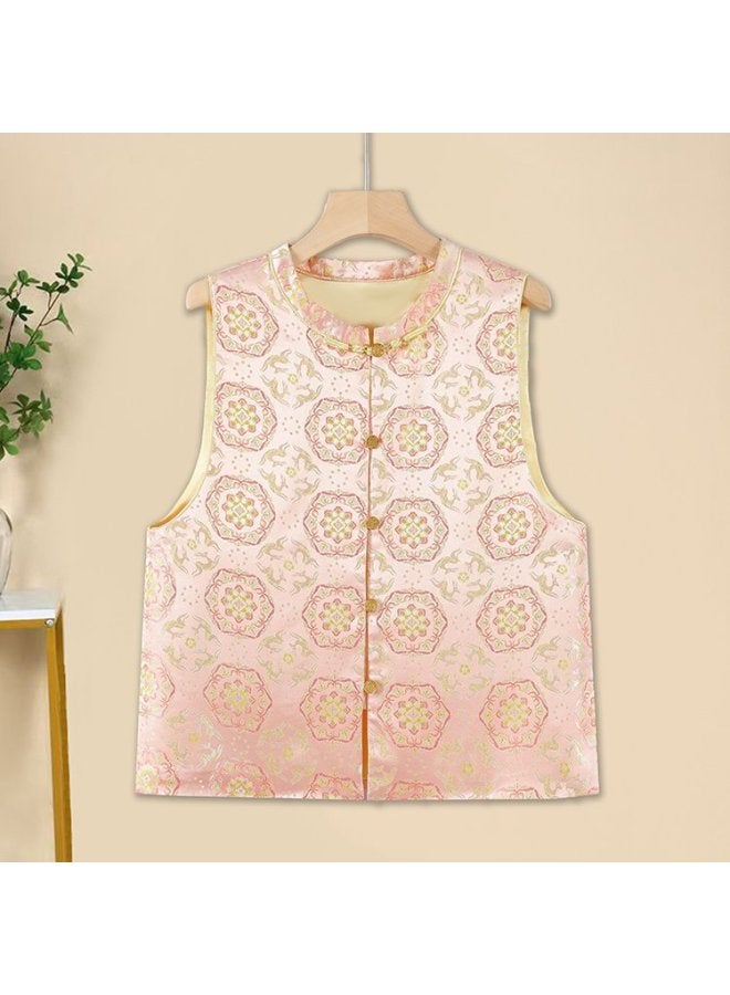 Wear Retro Wear Elegant Women's Fashion Jacquard Treasure Flower Vest Stacked All-match Vest Slimming Chinese-style Lotus Color 