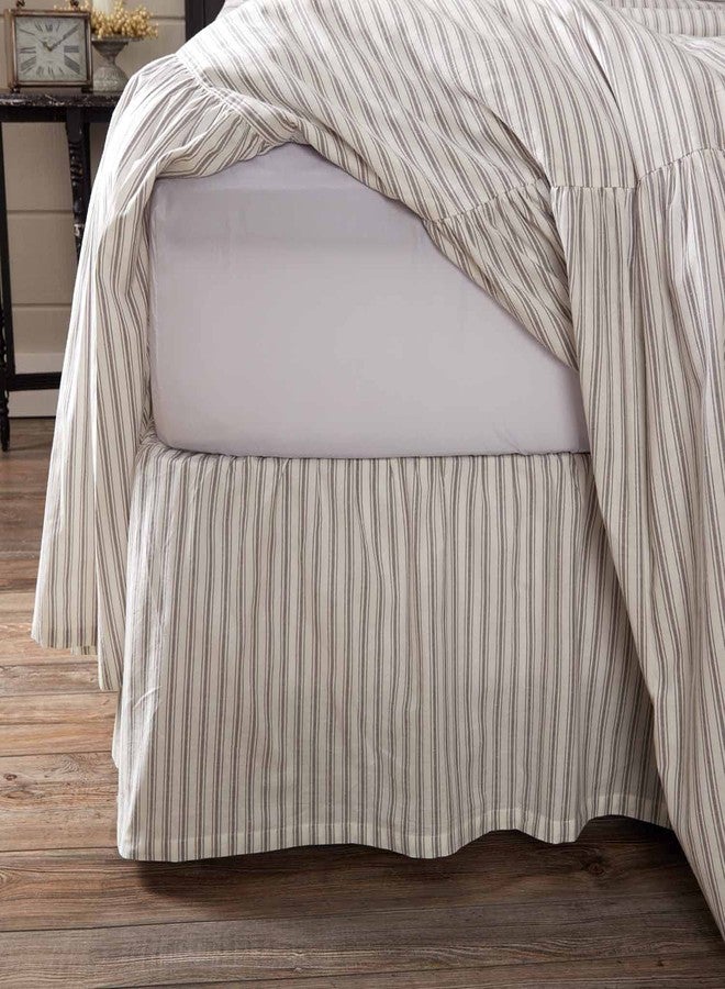 Piper Classics Timeless Ticking Ruffled Twin Bed Skirt, 16" Drop, Soft White and Gray Ticking Stripes, Vintage Farmhouse Style Dust Ruffle … - Image 1