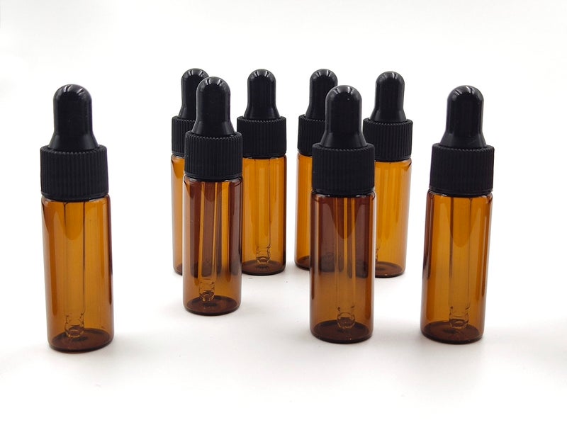 YYNGJCK 15Packs 5ml Tiny Amber Glass Mini Dropper Bottles for Essential Oils, Cosmetics, and Liquid Small Empty Travel Sample Vials with Dropper and Black Caps - Image 4