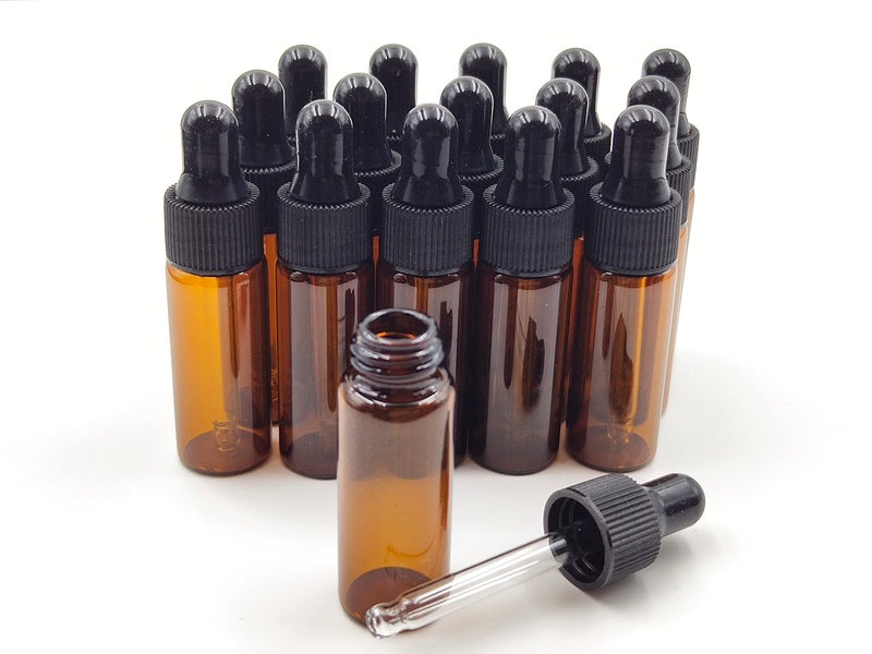 YYNGJCK 15Packs 5ml Tiny Amber Glass Mini Dropper Bottles for Essential Oils, Cosmetics, and Liquid Small Empty Travel Sample Vials with Dropper and Black Caps - Image 1