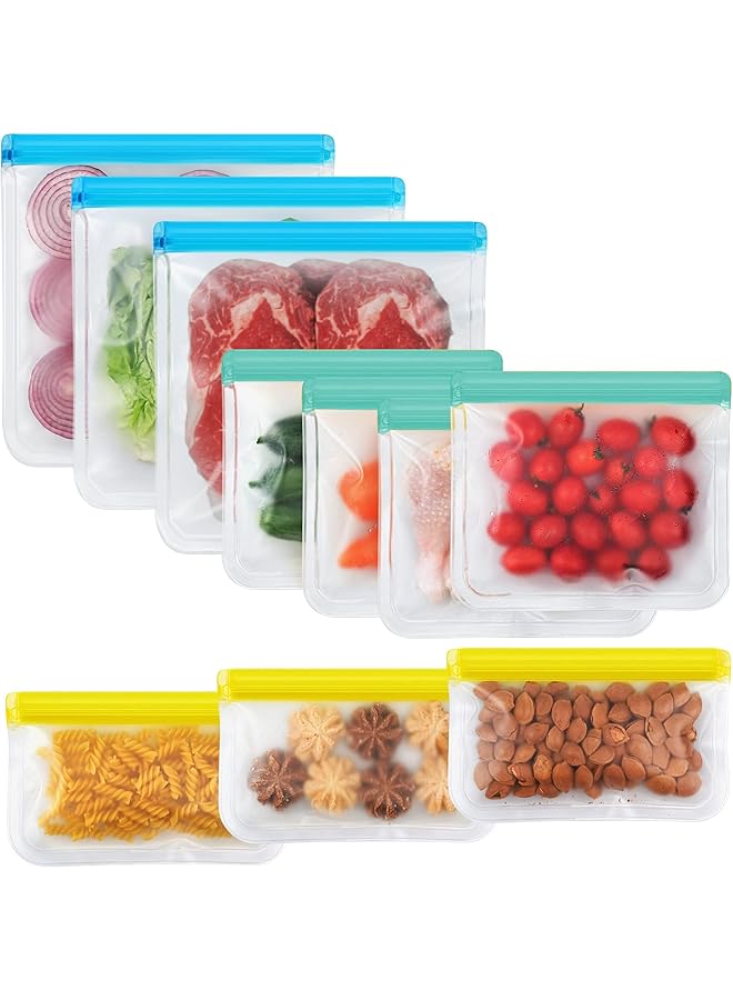 Green Tiger Reusable Ziploc Bags, 10Pcs Leakproof Reusable Freezer Bags, Free Reusable Food Storage Bags for Lunch Marinate Food Travel 3 Gallon 3 Snack 4 Sandwich Bags