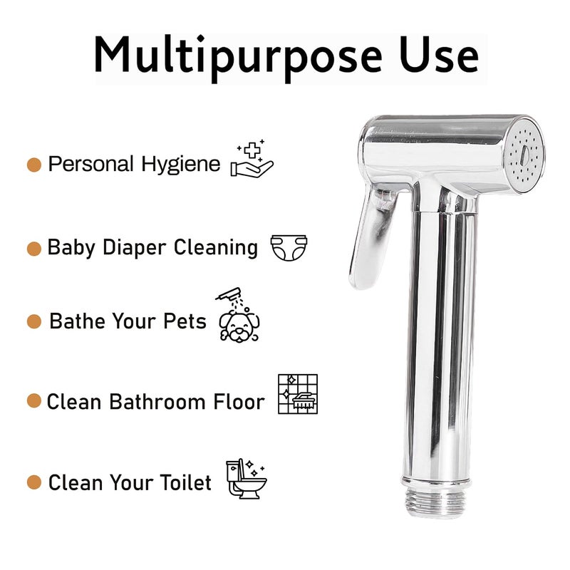 HOMEMATES Brass Handheld Bidet High Pressure Health Faucet Hammer Jet Spray Shower for Bathroom/Western Toilet, Silver Finish Large (Pack of 1pcs) - Image 4