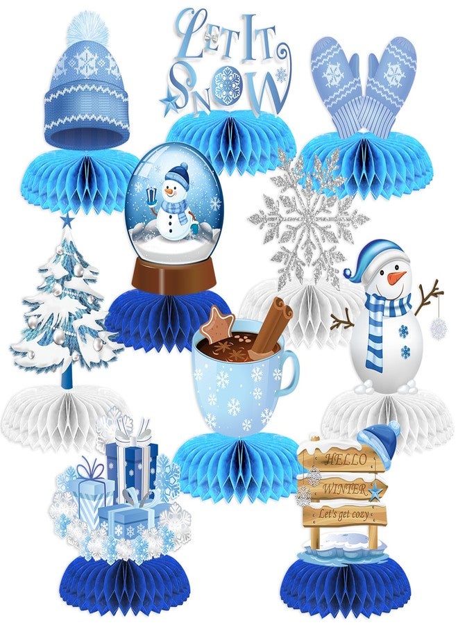 WEEPA 10 Pcs Snowflake Christmas Party Supplies Winter Wonderland Party Decorations Blue White Snowflake Honeycomb Centerpieces Table Decorations for Christmas Holiday Winter Birthday Party Supplies - Image 1