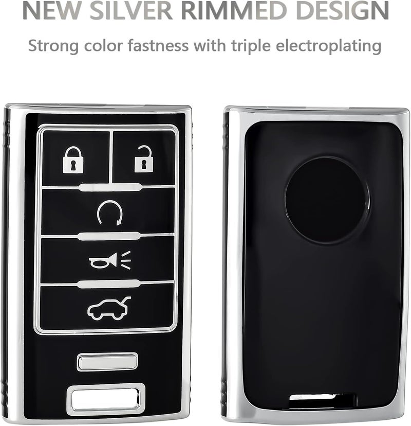 OFFCURVE Key Fob Cover with Keychain for Cadillac, TPU Car Key Case Protector for Cadillac SRX ATS ELR XTS 2010 2011 2012 2013 2014 2015 Keyless Entry Remote Control Start Car Key Accessories, Black - Image 4