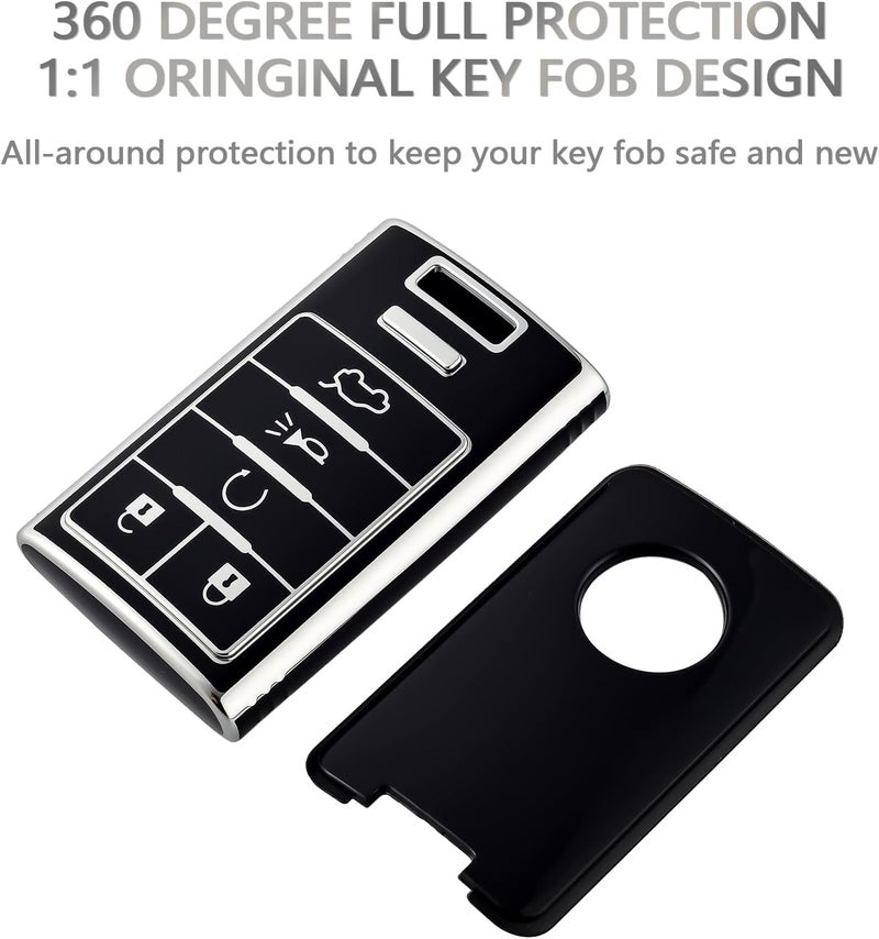 OFFCURVE Key Fob Cover with Keychain for Cadillac, TPU Car Key Case Protector for Cadillac SRX ATS ELR XTS 2010 2011 2012 2013 2014 2015 Keyless Entry Remote Control Start Car Key Accessories, Black - Image 3