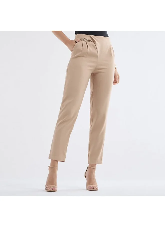 FAV Solid Pleated Regular Fit Trousers with Metallic Accent