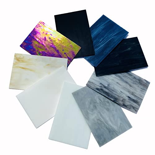 PALJOLLY 9 Sheets Stained Glass Sheet, 4 x 6 inch Stained Glass Supplies Glass Pieces Mosaic Tiles Bulk for Crafts, Black White Gray Colors for Glass Hobbyists Projects and Mosaics - Image 3