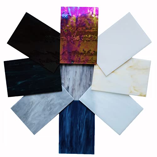 PALJOLLY 9 Sheets Stained Glass Sheet, 4 x 6 inch Stained Glass Supplies Glass Pieces Mosaic Tiles Bulk for Crafts, Black White Gray Colors for Glass Hobbyists Projects and Mosaics - Image 4