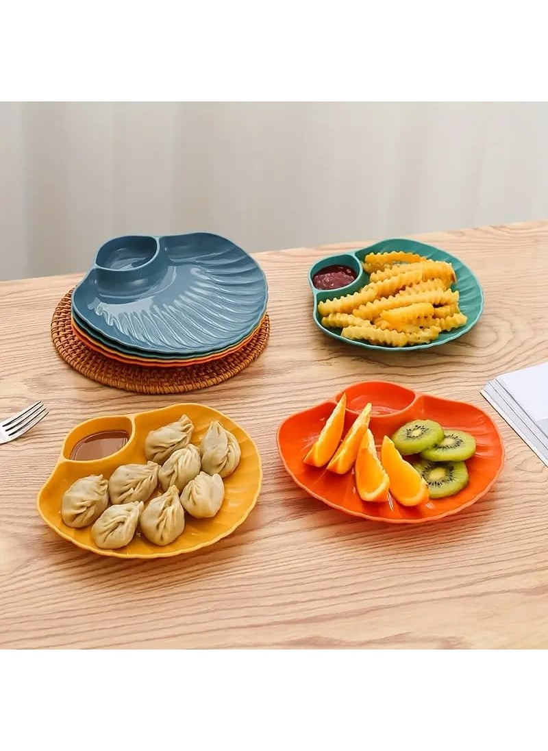 KitchAntique - KitchAntique ShellShaped Chips Dip Plates Lightweight Divided Wheat Straw Dish Dishwasher Microwave Safe Serving Tray for Snacks Appetizers Ideal for Parties Family Gatherings Yellow - Image 1