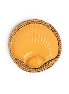 KitchAntique KitchAntique ShellShaped Chips Dip Plates Lightweight Divided Wheat Straw Dish Dishwasher Microwave Safe Serving Tray for Snacks Appetizers Ideal for Parties Family Gatherings Yellow  - Image 1