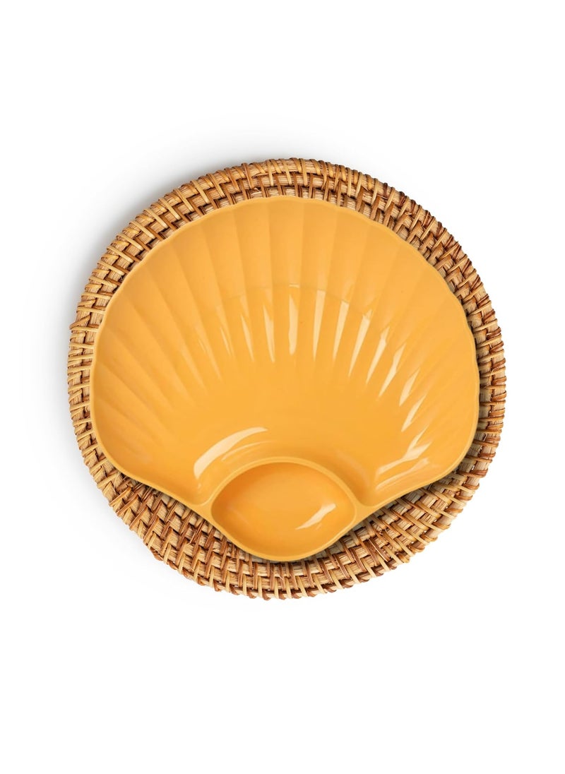 KitchAntique - KitchAntique ShellShaped Chips Dip Plates Lightweight Divided Wheat Straw Dish Dishwasher Microwave Safe Serving Tray for Snacks Appetizers Ideal for Parties Family Gatherings Yellow - Image 1