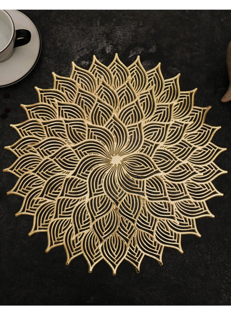 DB Innov. Placemats, 4 PCS Golden Round Marigold Type Placemats, Hollow Washable PVC Placemats, Non-Slip Stain Heat Resistant Place Mats for Dining Table, Diameter 15x15 Inch. - Image 1