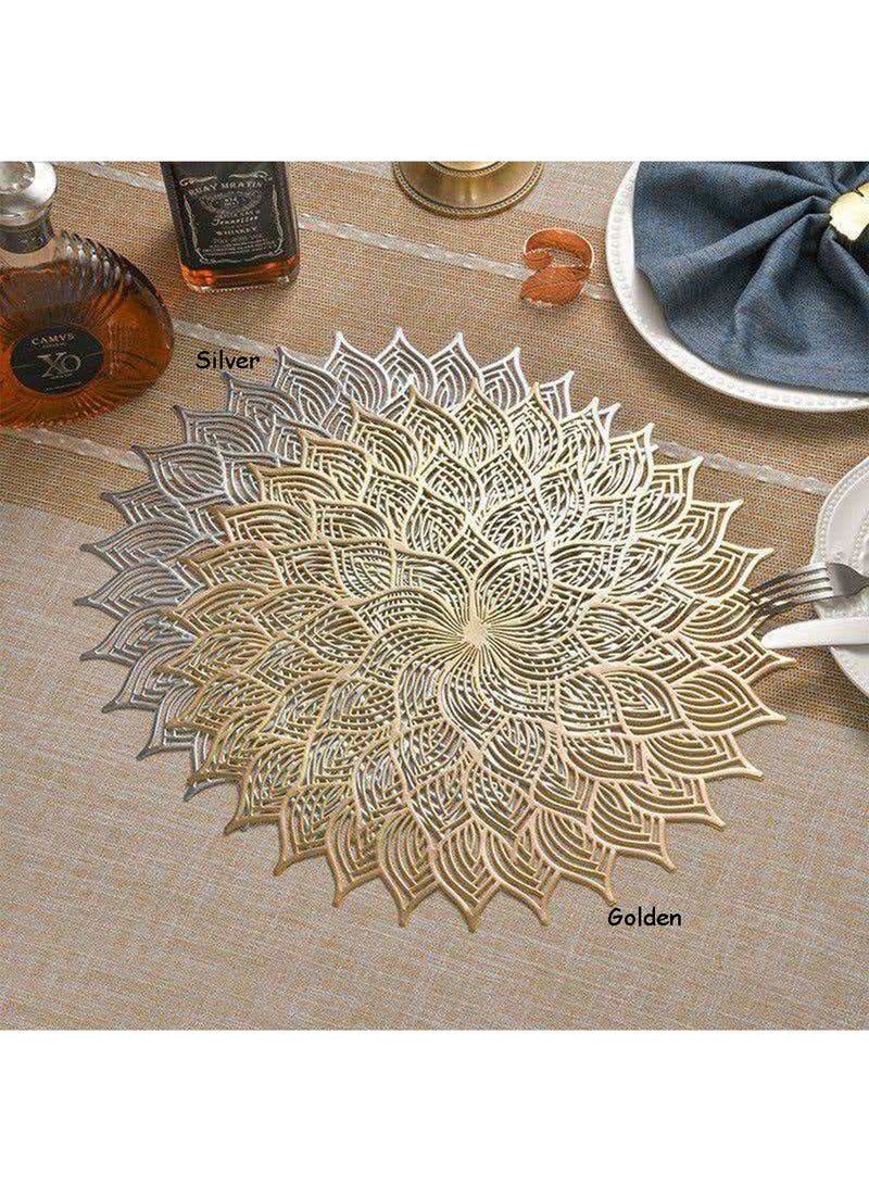 DB Innov. Placemats, 4 PCS Golden Round Marigold Type Placemats, Hollow Washable PVC Placemats, Non-Slip Stain Heat Resistant Place Mats for Dining Table, Diameter 15x15 Inch. - Image 4