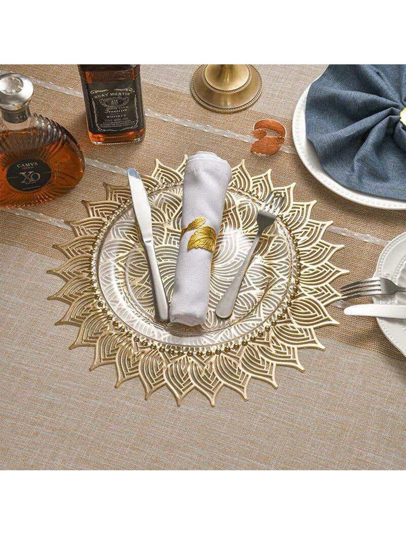 DB Innov. Placemats, 4 PCS Golden Round Marigold Type Placemats, Hollow Washable PVC Placemats, Non-Slip Stain Heat Resistant Place Mats for Dining Table, Diameter 15x15 Inch. - Image 5