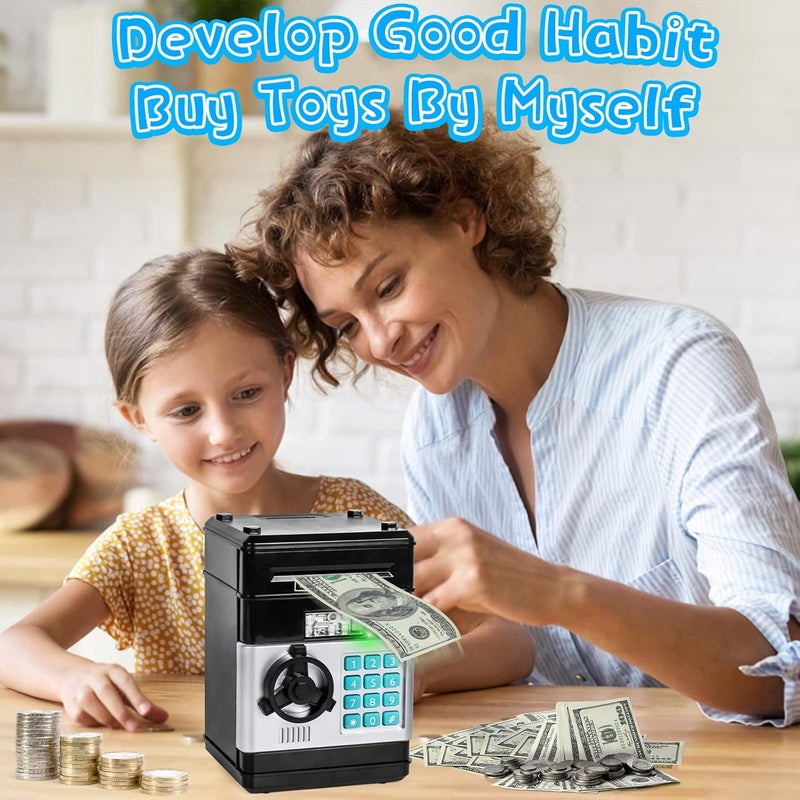 Subao Piggy Bank for Girls Boys, Electronic ATM Bank Toys for Cash Coin with Password, Safe Real Money Saving Box for Kids Adults, Children Birthday Gifts for Toddler Age 3-12 (Black) - Image 4