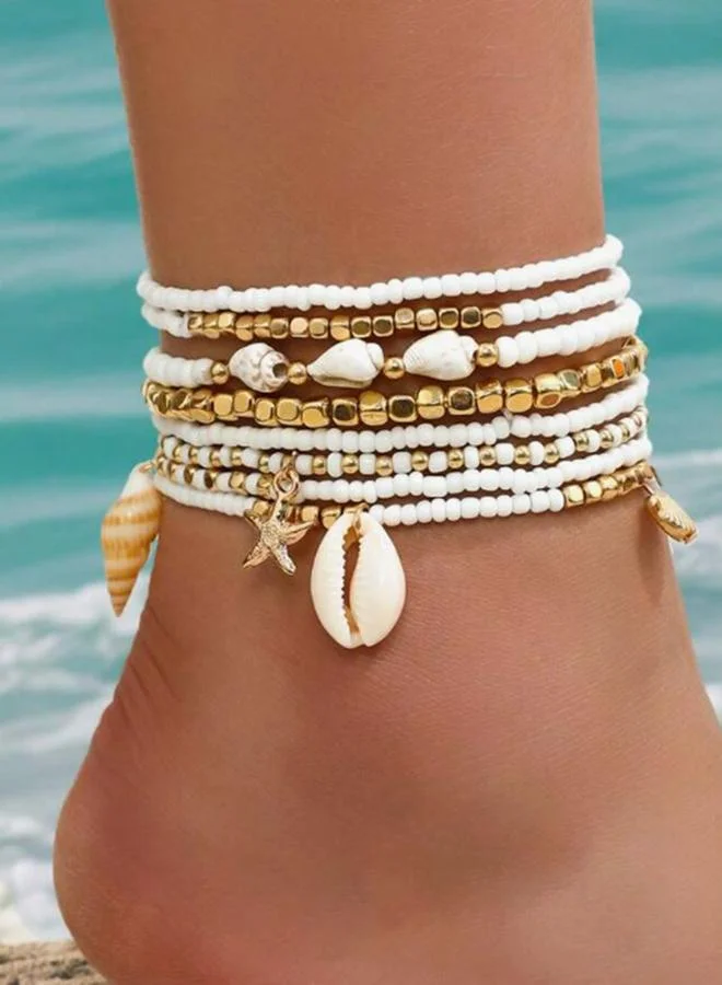 Take Two Set of 8 - Seashell Charm Beaded Anklet